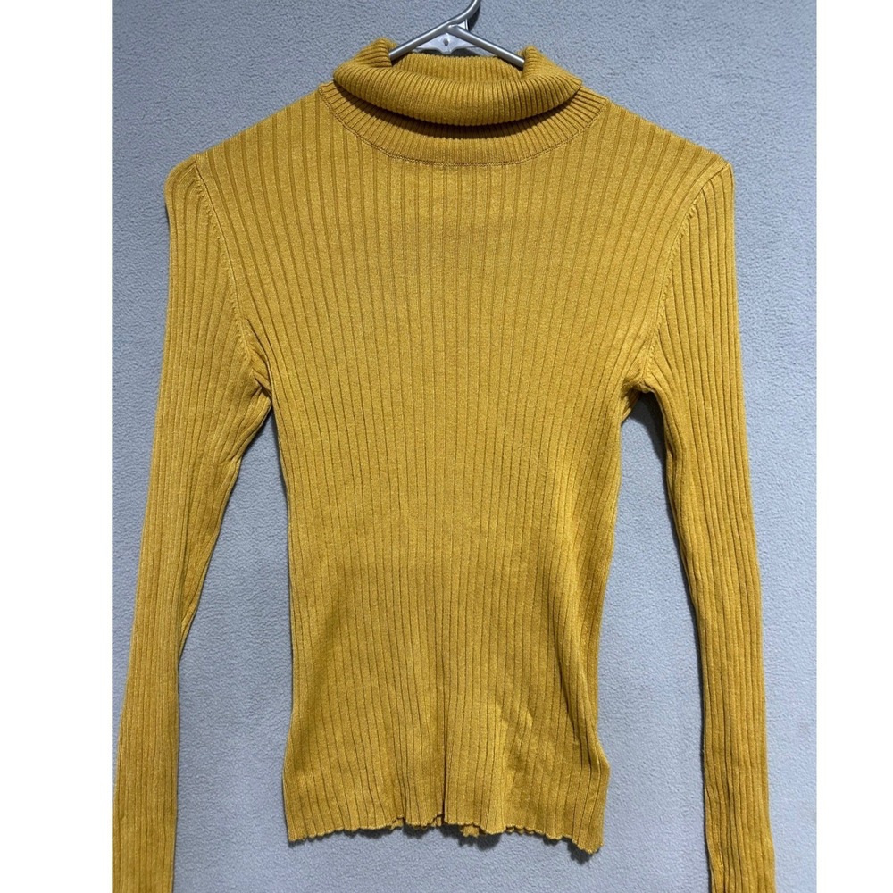 Express Turtleneck Sweater Women XS Yellow Ribbed Knit Long Sleeve Top Basic